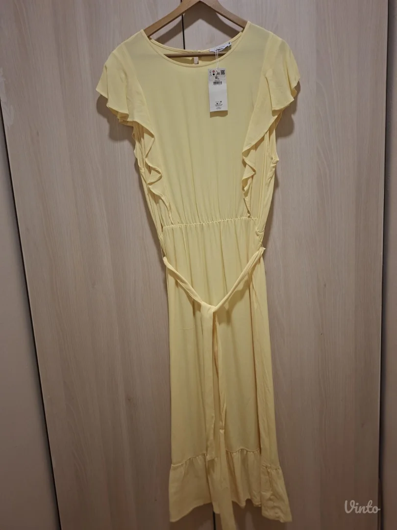 Žuta Reserved nova viskozna haljina sa volanima – lagana, letnja (XL)