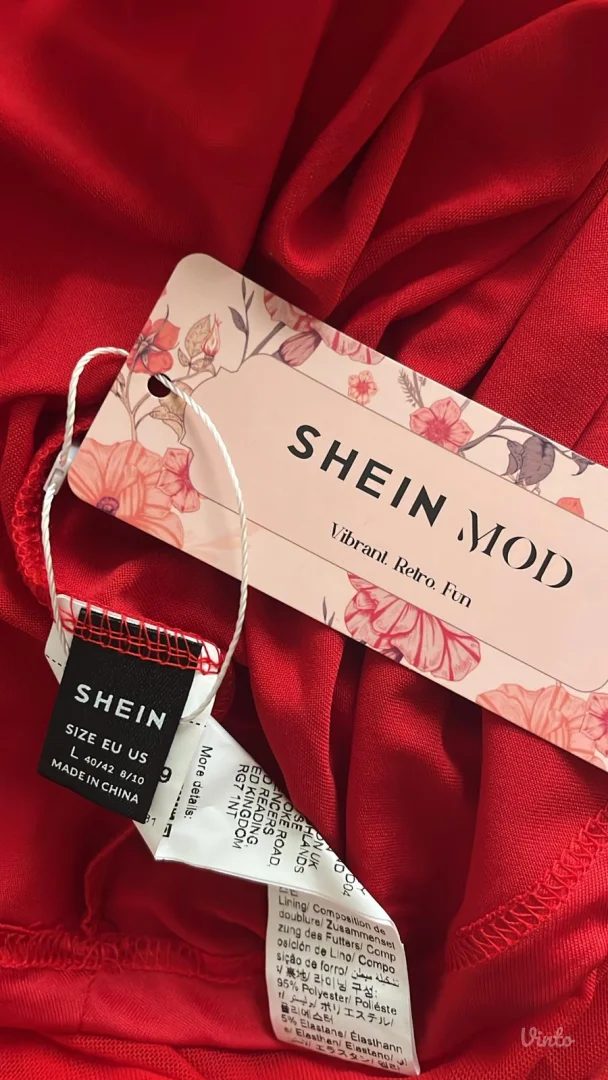 Shein asimetrična jarko crvena haljina, L, NOVO