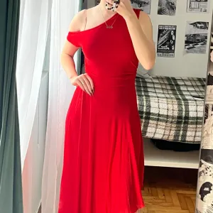 Shein asimetrična jarko crvena haljina, L, NOVO