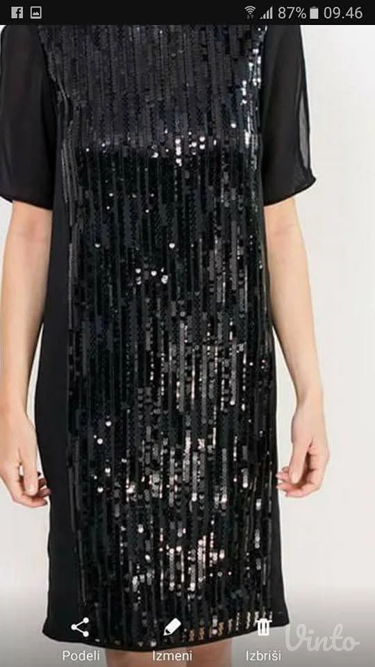 Ps fashion elegantna crna haljina sa šljokicama -jednom obučena