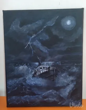 Brod na moru ručno naslikano