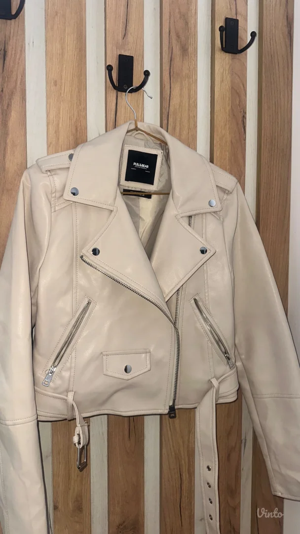 Pull&Bear-bela/krem kratka jakna od veštačke kože