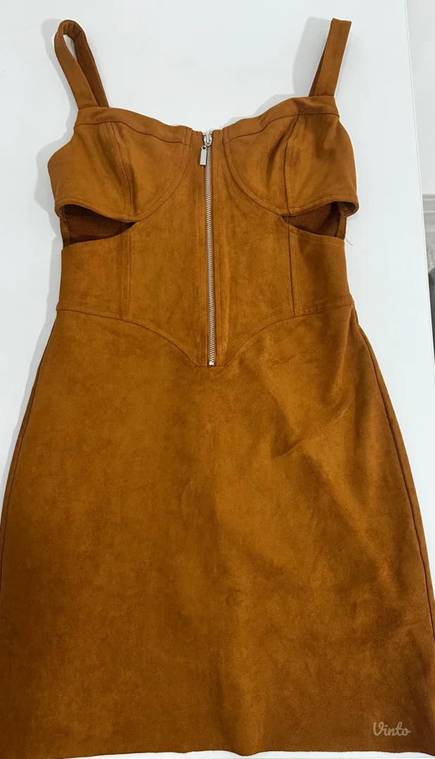 Bershka-narandžasta haljina od prevrnute kože