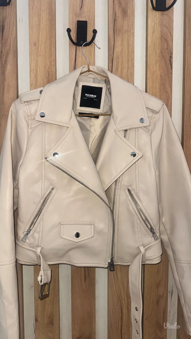 Pull&Bear-bela/krem kratka jakna od veštačke kože