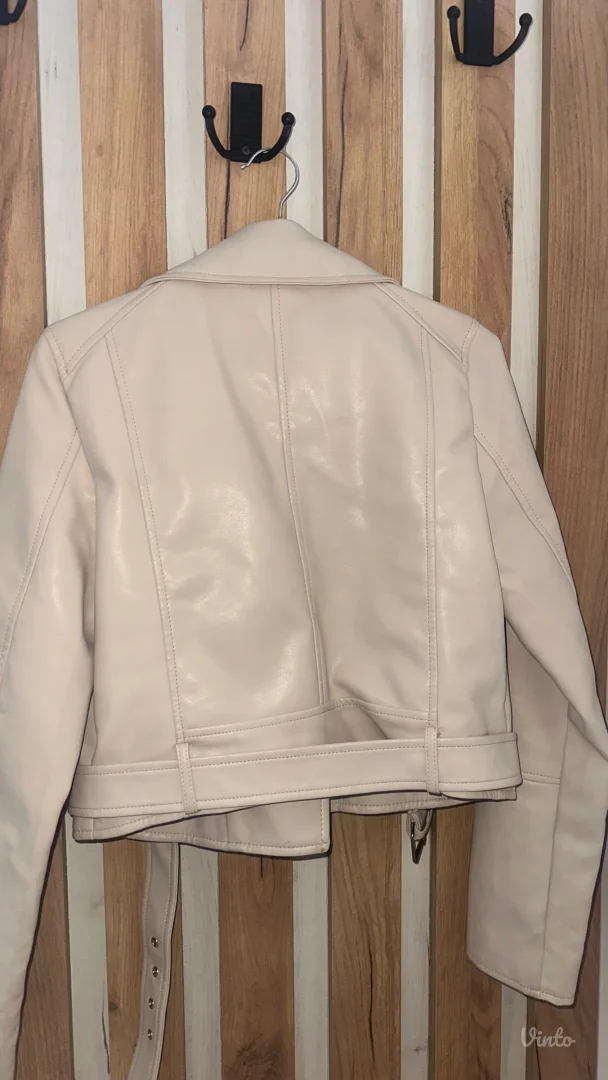 Pull&Bear-bela/krem kratka jakna od veštačke kože