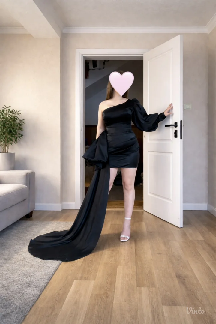 Elegantna crna satenska haljina S/M
