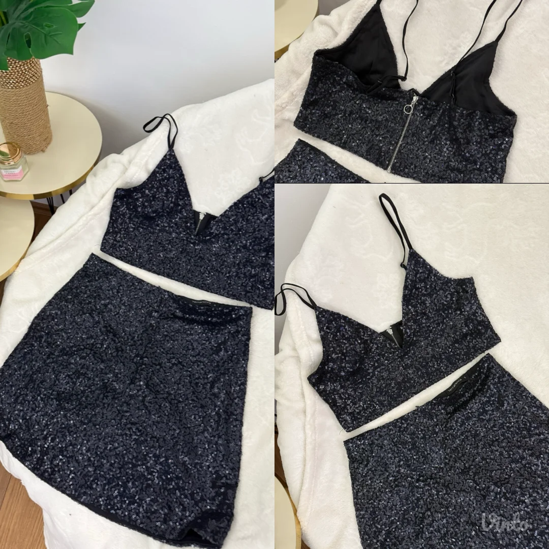 Svetlucavi crni set - top i suknjica vel S/M