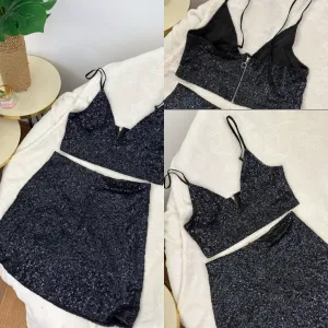Svetlucavi crni set - top i suknjica vel S/M