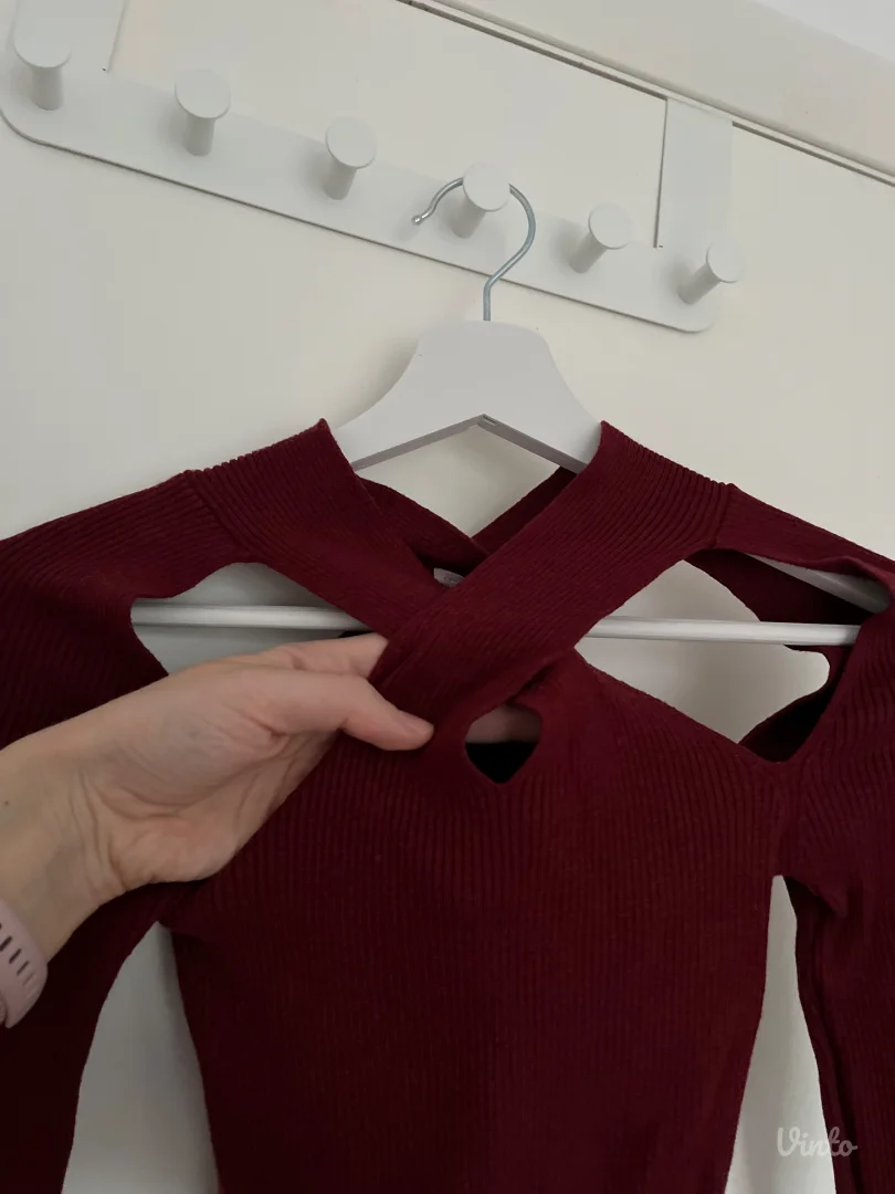 Asos burgundy rebrasta bluzica sa prorezima