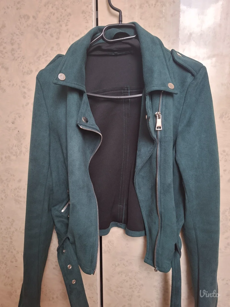 Zelena jakna imitacija velura