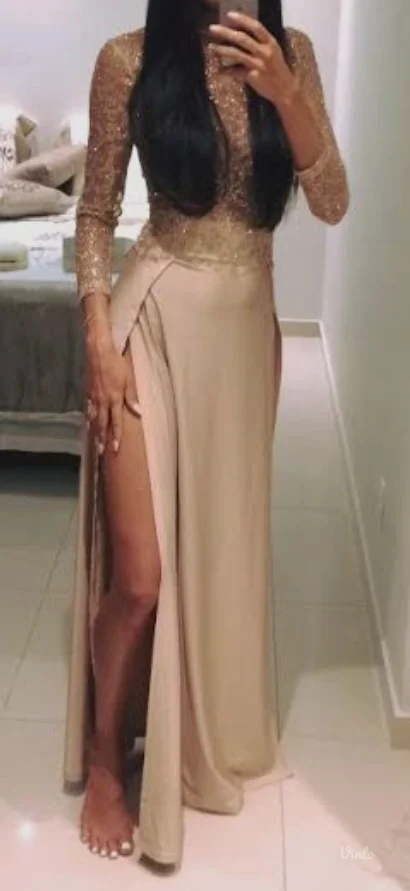 Duga svecana zlatna haljina