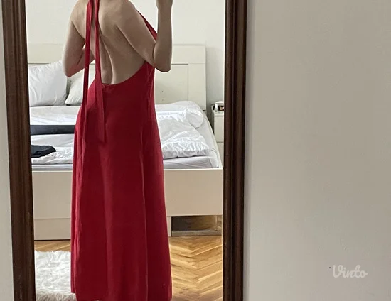 NOVO ZARA Crvena midi haljina vel.XS