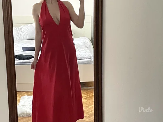 NOVO ZARA Crvena midi haljina vel.XS