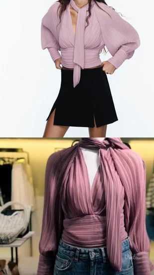 NOVO ZARA Plisirana bluza na vezivanje vel.XS