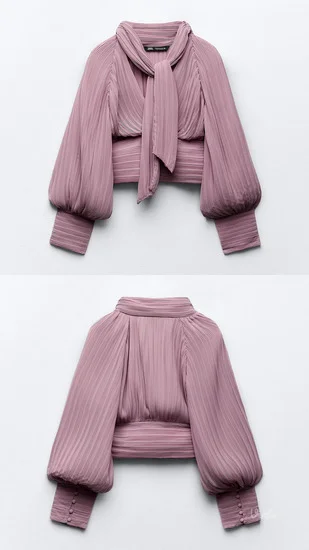 NOVO ZARA Plisirana bluza na vezivanje vel.XS