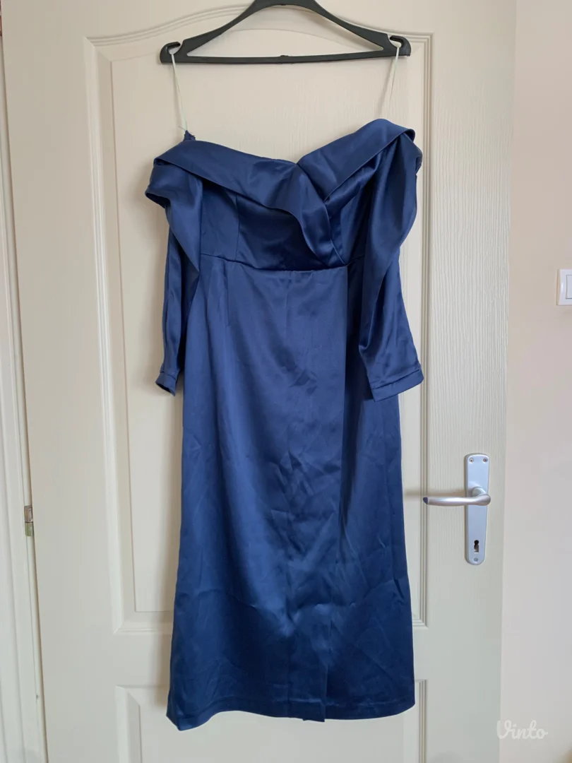 Satenska kraljevsko plava haljina sivena po meri