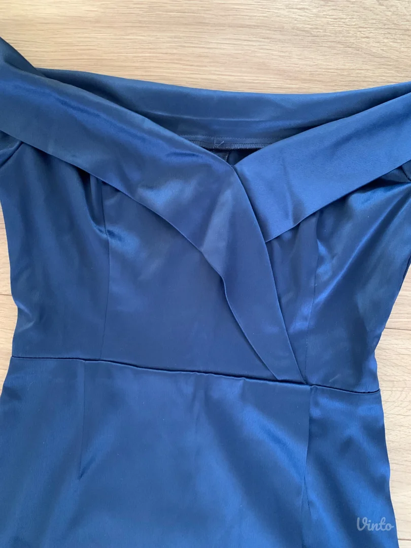 Satenska kraljevsko plava haljina sivena po meri