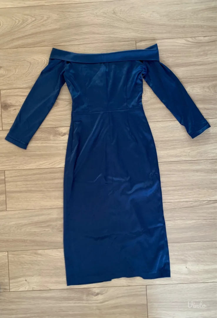 Satenska kraljevsko plava haljina sivena po meri