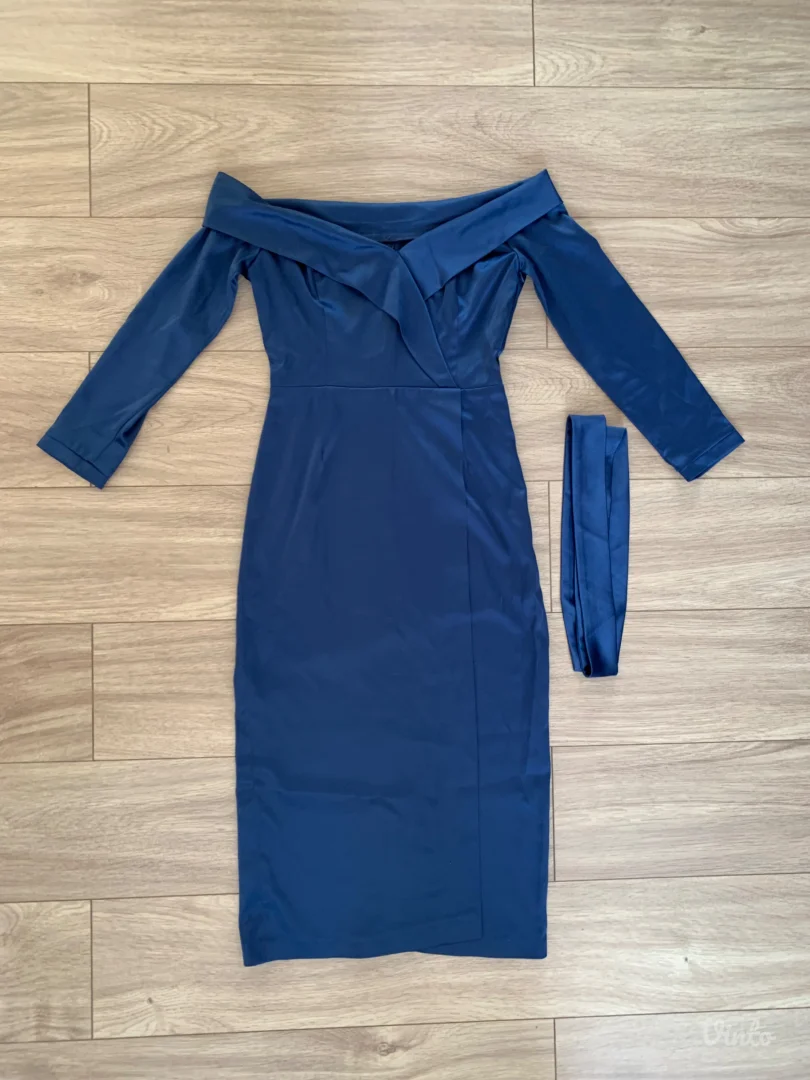 Satenska kraljevsko plava haljina sivena po meri