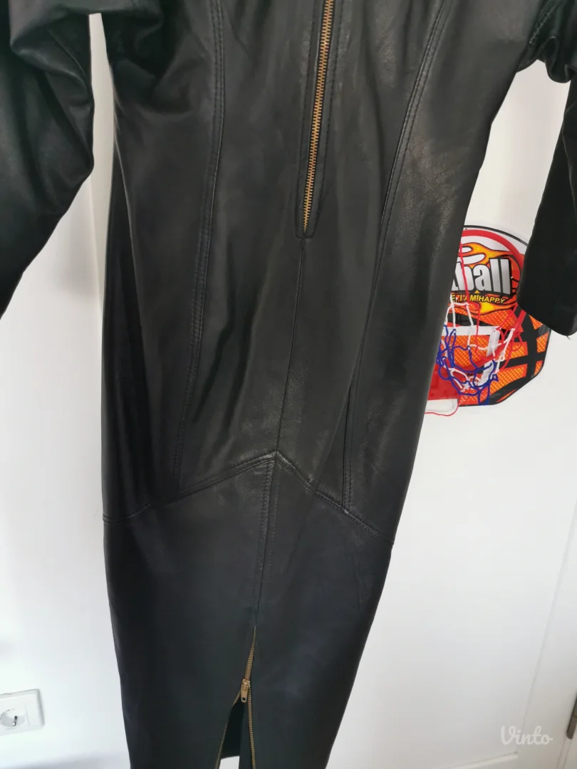 Italijanska crna kožna haljina M