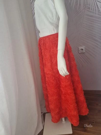 ZARA narandžasta suknja sa 3D cvetovima – visok struk S vel 3800