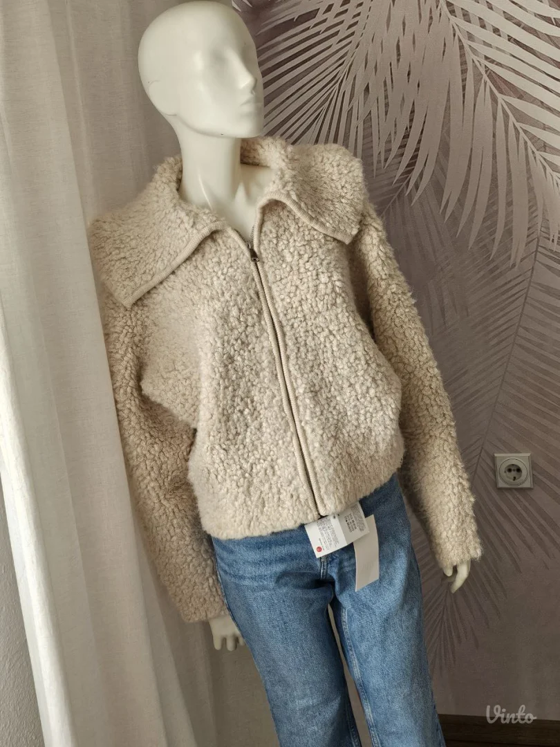 ZARA Bouclé bomber jakna – Ecru S, oversized