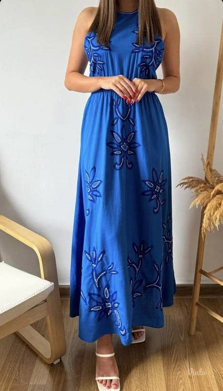 Nova ZARA midi haljina sa vezom i perlicama