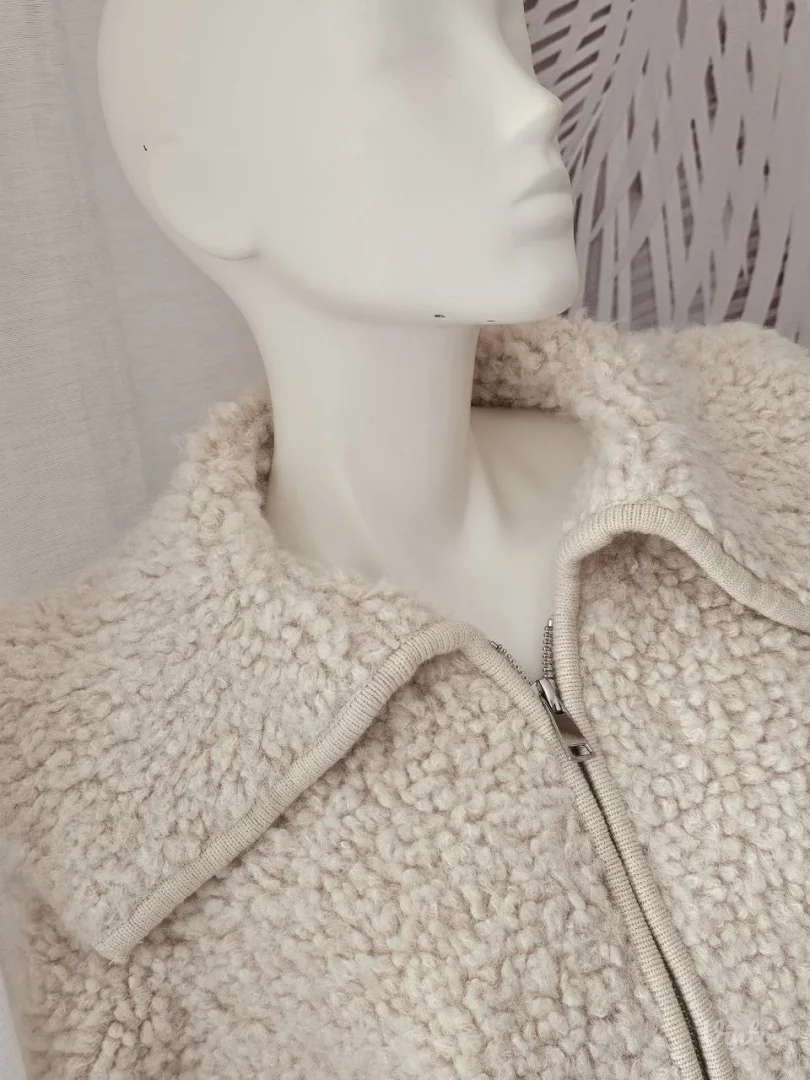 ZARA Bouclé bomber jakna – Ecru S, oversized