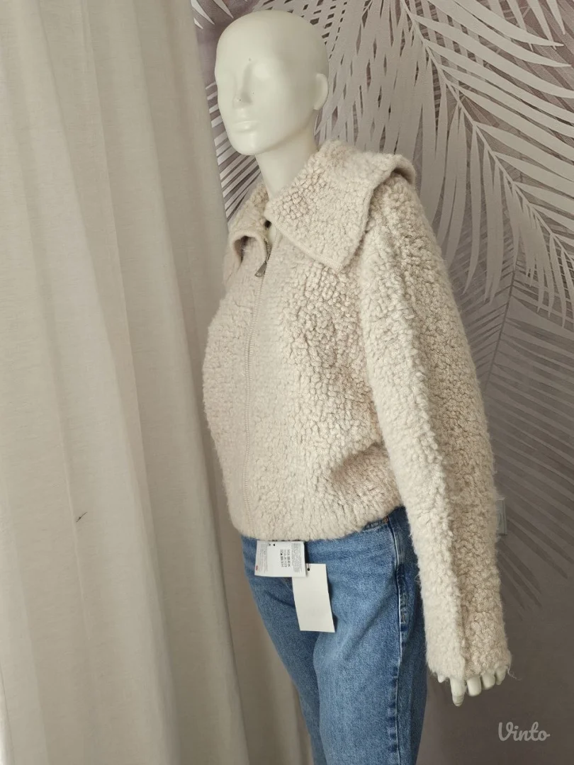 ZARA Bouclé bomber jakna – Ecru S, oversized