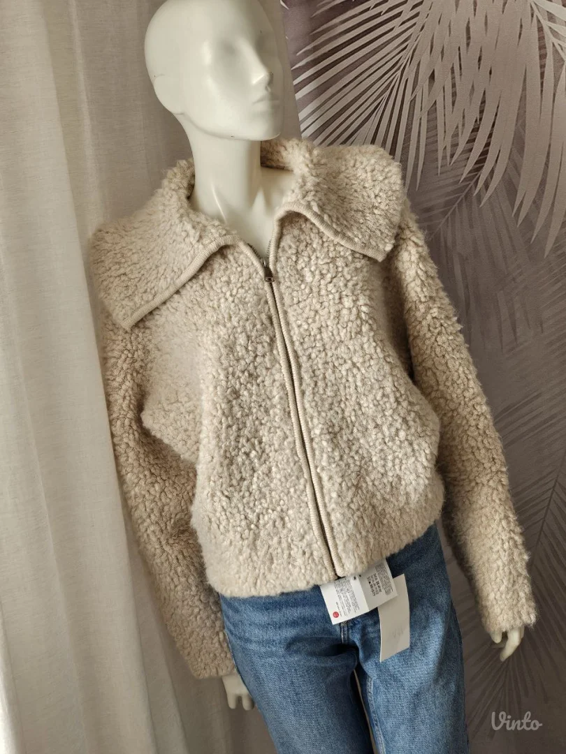ZARA Bouclé bomber jakna – Ecru S, oversized