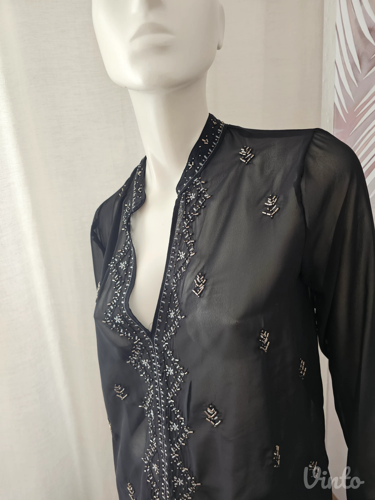 Nova Zara crna elegantna tunika sa perlama