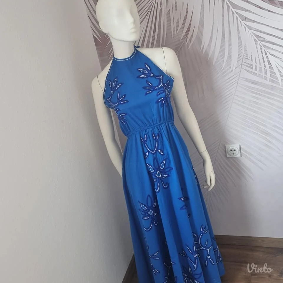 Nova ZARA midi haljina sa vezom i perlicama