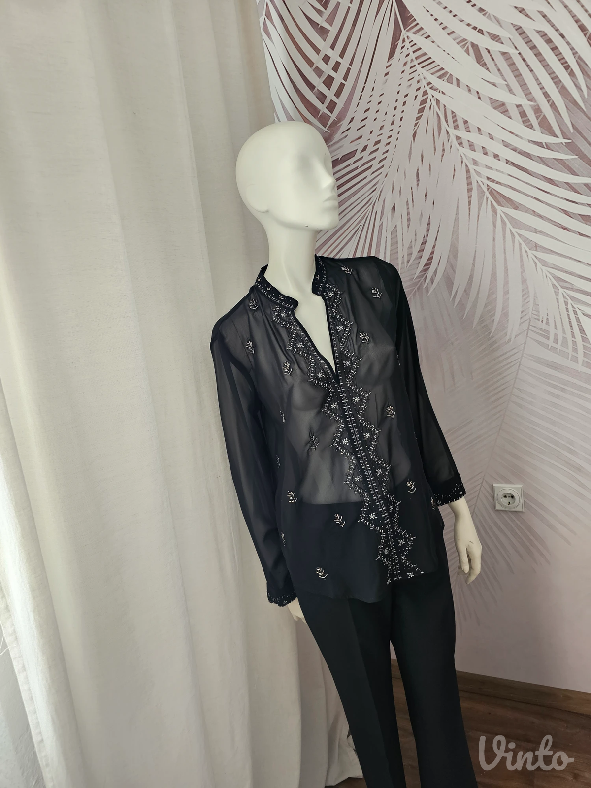 Nova Zara crna elegantna tunika sa perlama