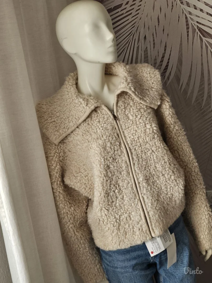 ZARA Bouclé bomber jakna – Ecru S, oversized