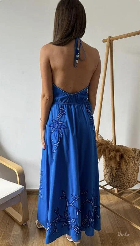 Nova ZARA midi haljina sa vezom i perlicama