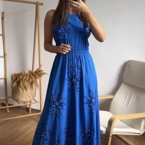 Nova ZARA midi haljina sa vezom i perlicama