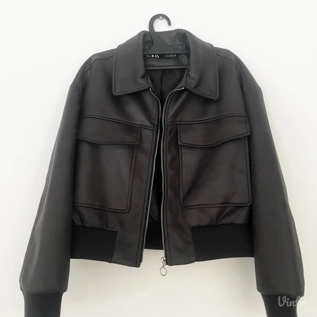 Zara Novo smedja bomber vestacka koza vel L