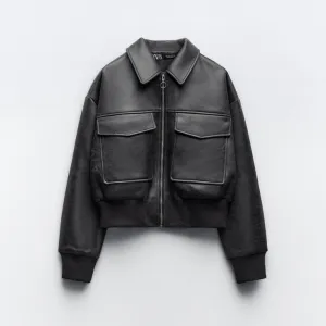 Zara Novo smedja bomber vestacka koza vel L