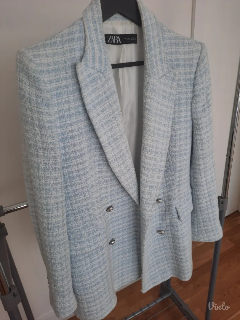 ZARA ženski sako tirkizno bele boje