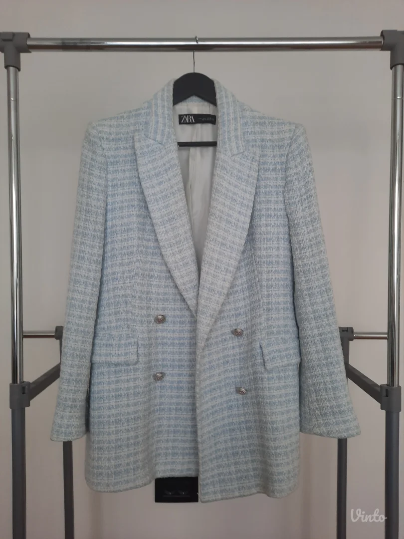 ZARA ženski sako tirkizno bele boje