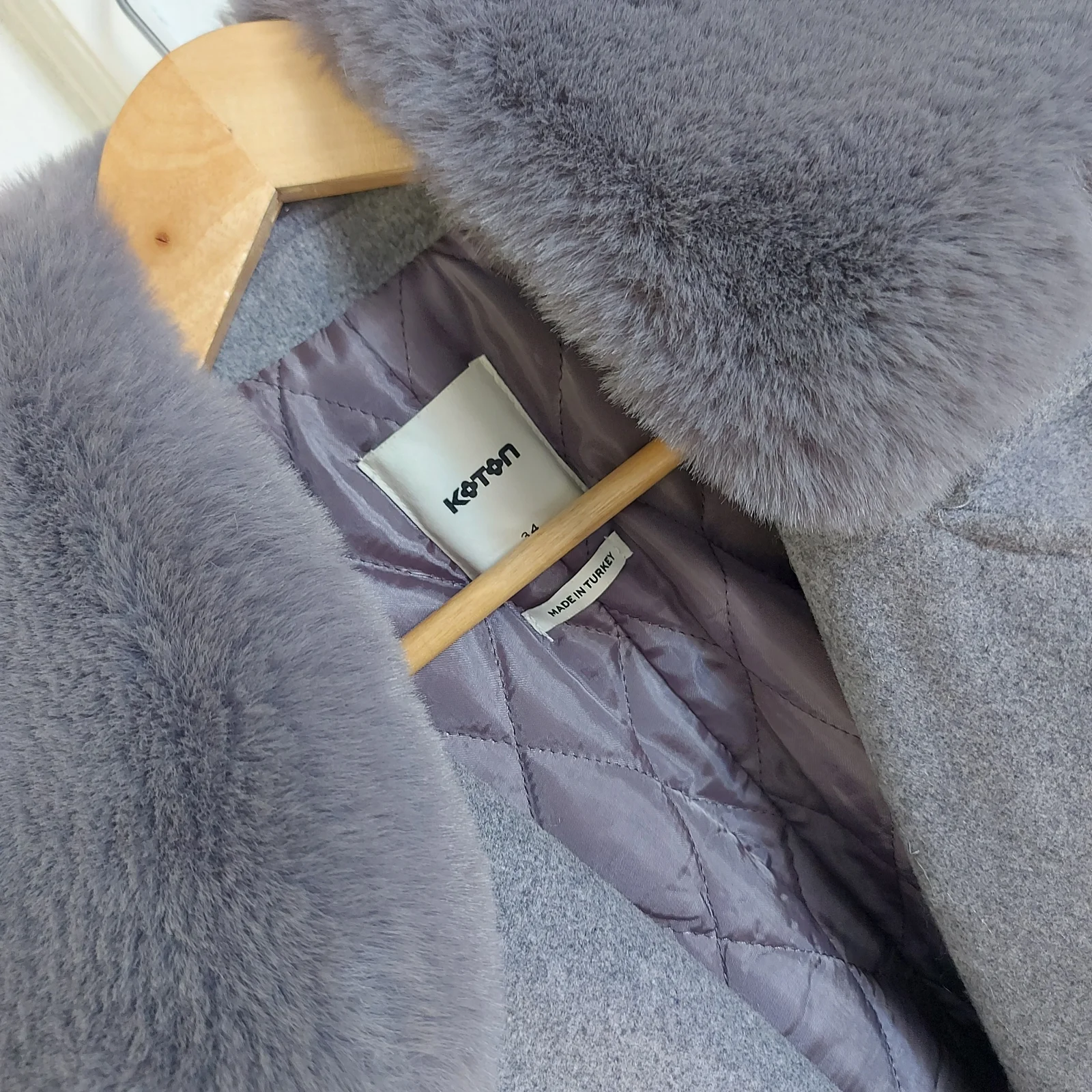COTON Oversize kaput sa krznenom kragnom / XS