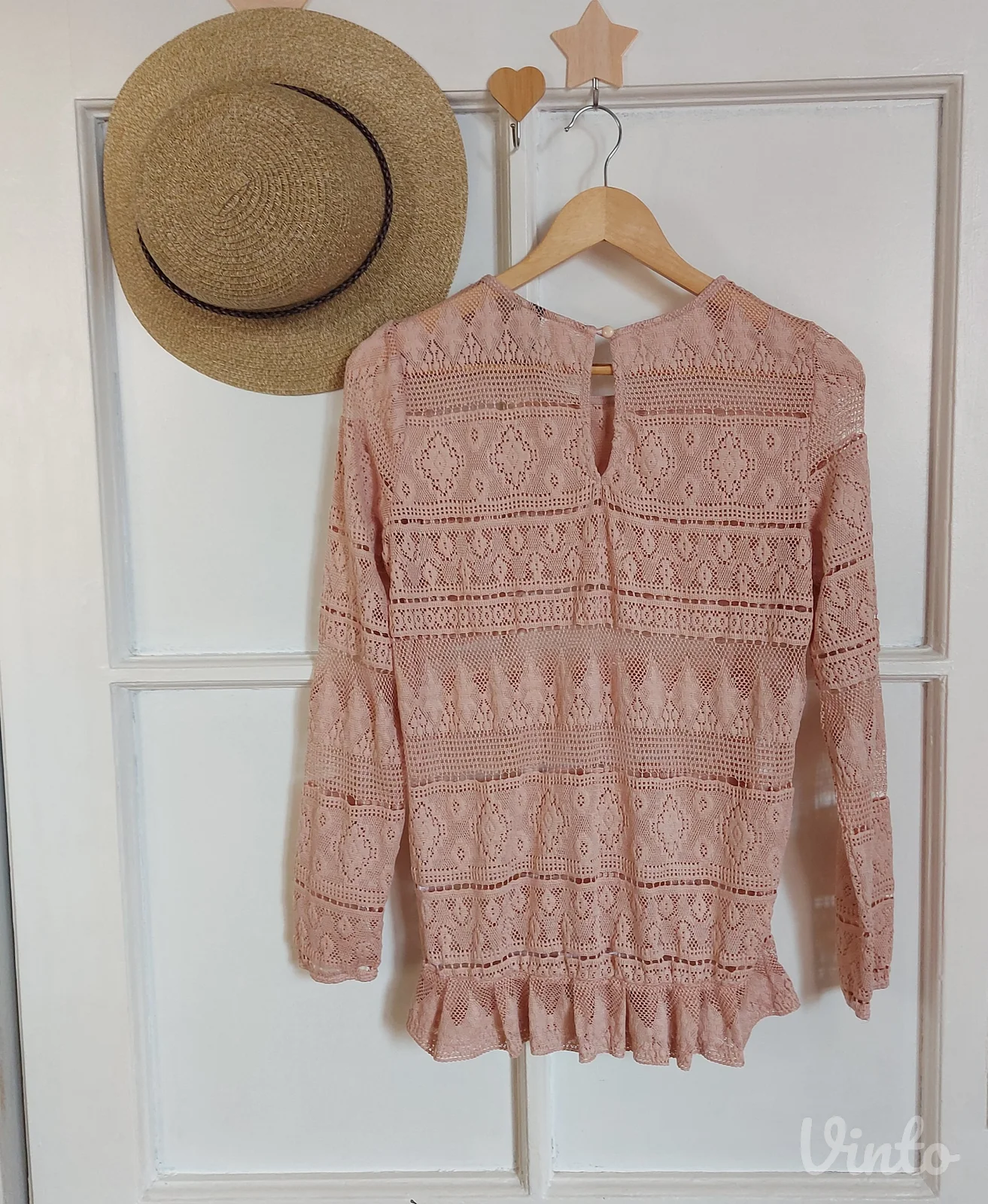 RAINBOW Puderroze čipkasta bluza