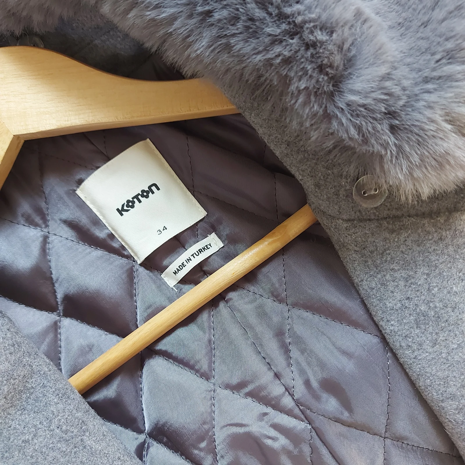 COTON Oversize kaput sa krznenom kragnom / XS
