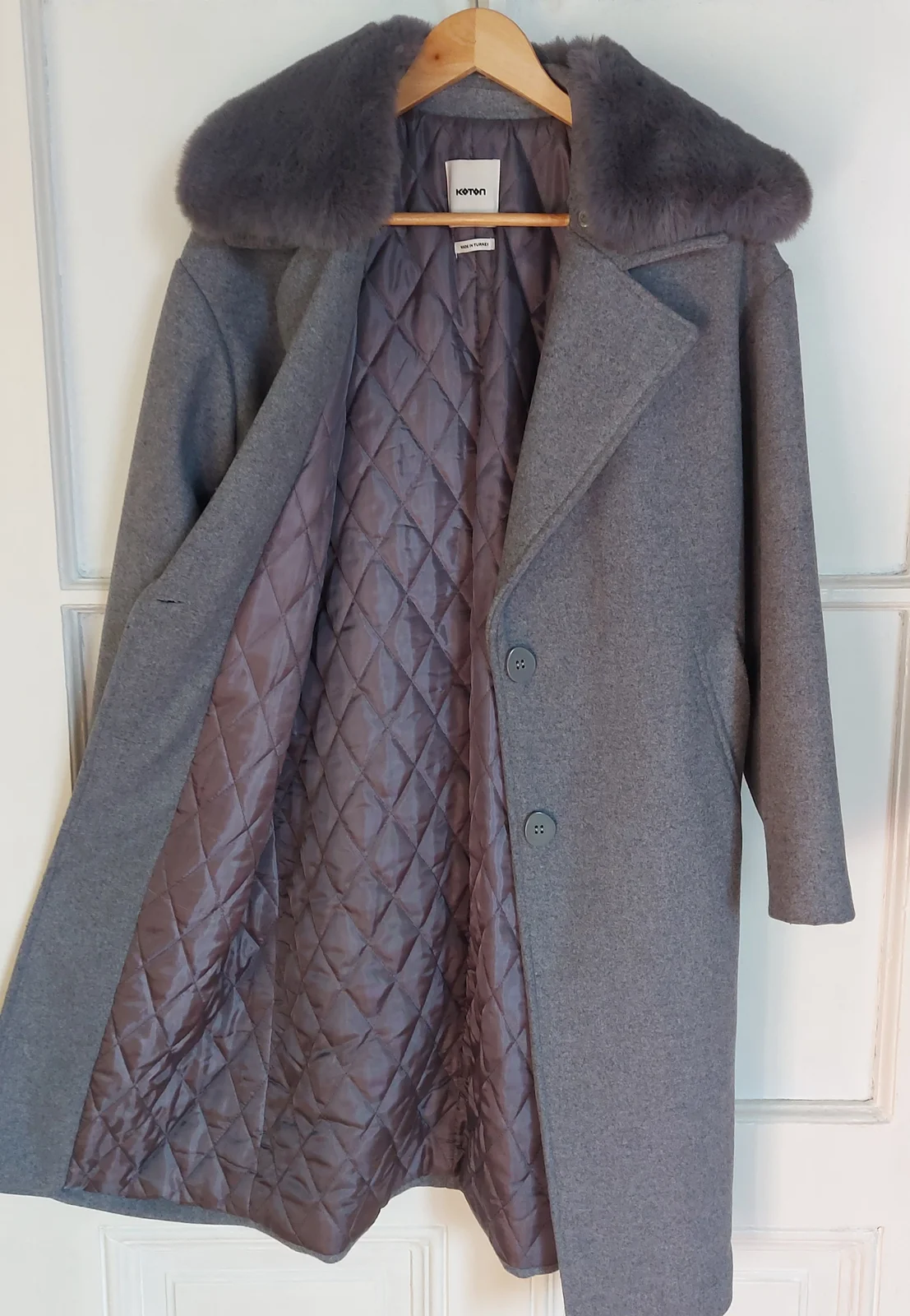 COTON Oversize kaput sa krznenom kragnom / XS