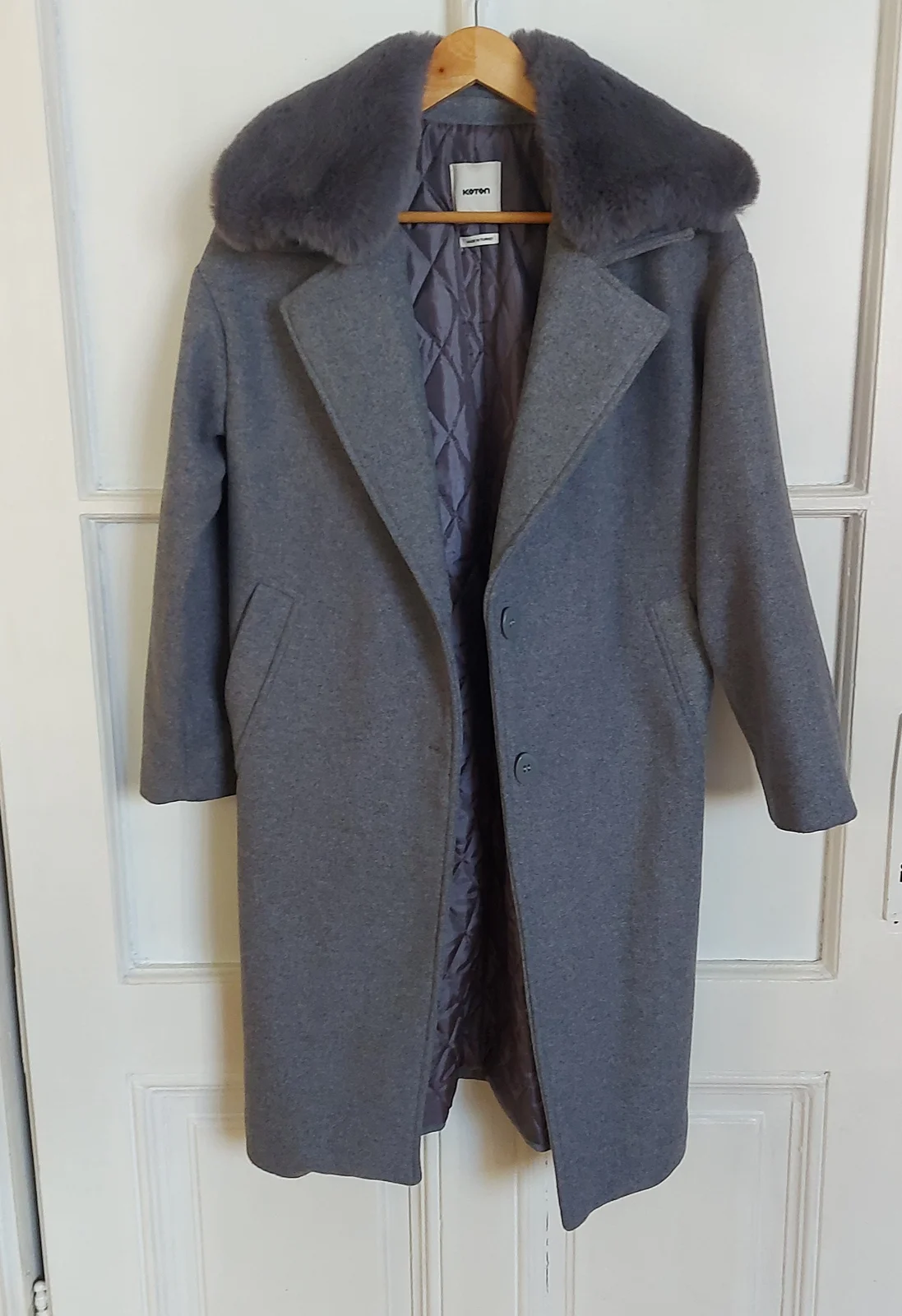 COTON Oversize kaput sa krznenom kragnom / XS