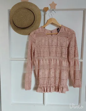 RAINBOW Puderroze čipkasta bluza