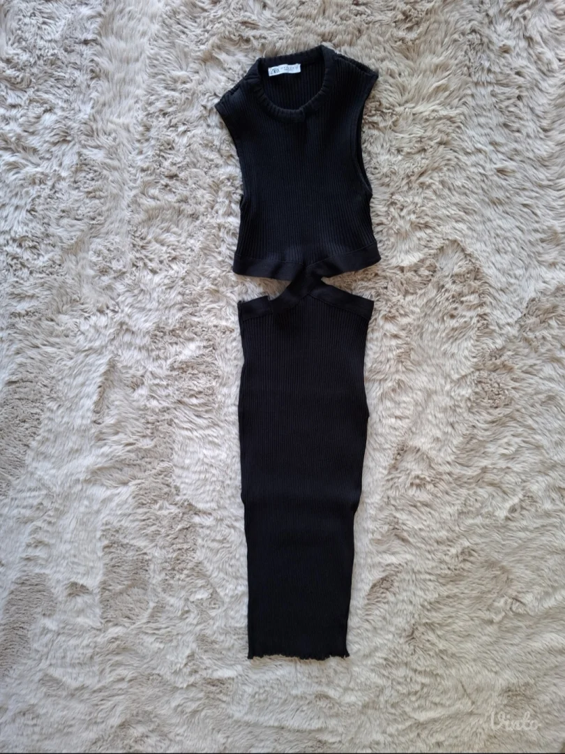 Zara crna rebrasta haljina