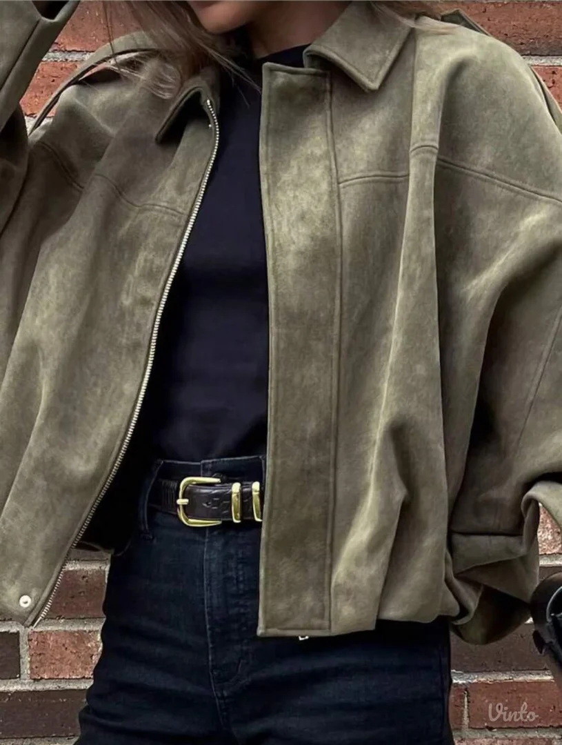 NOVO Shein suede jakna, ZARA dupe, maslinasta