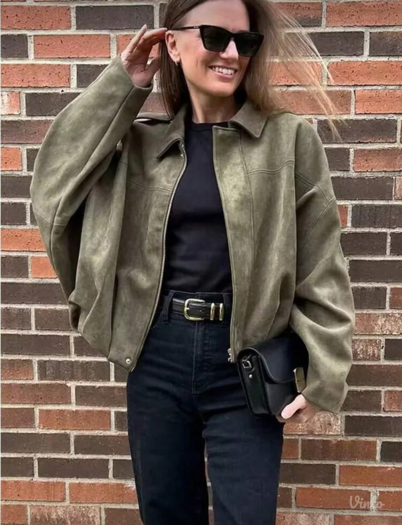 NOVO Shein suede jakna, ZARA dupe, maslinasta