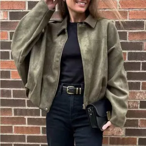 NOVO Shein suede jakna, ZARA dupe, maslinasta